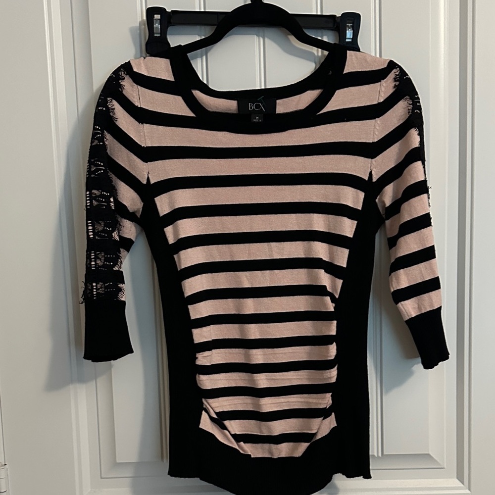 BCX Black and Pink Striped Top